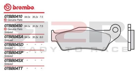 Brzdové destičky zadní - Směs Sinter Metalic  Aprilia RST 1000 Futura  2001 - 2006